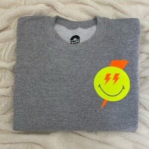 Handmade smiley face crewneck sweatshirt, size large light grey